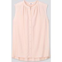 Women Rayon Grandad Collar Sleeveless Blouse | UNIQLO (UK)