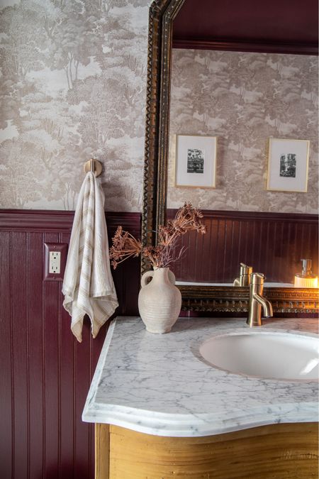 Our refreshed powder room!

Bathroom, decor, moody, traditional, faucet, blesserhouse 

#LTKhome