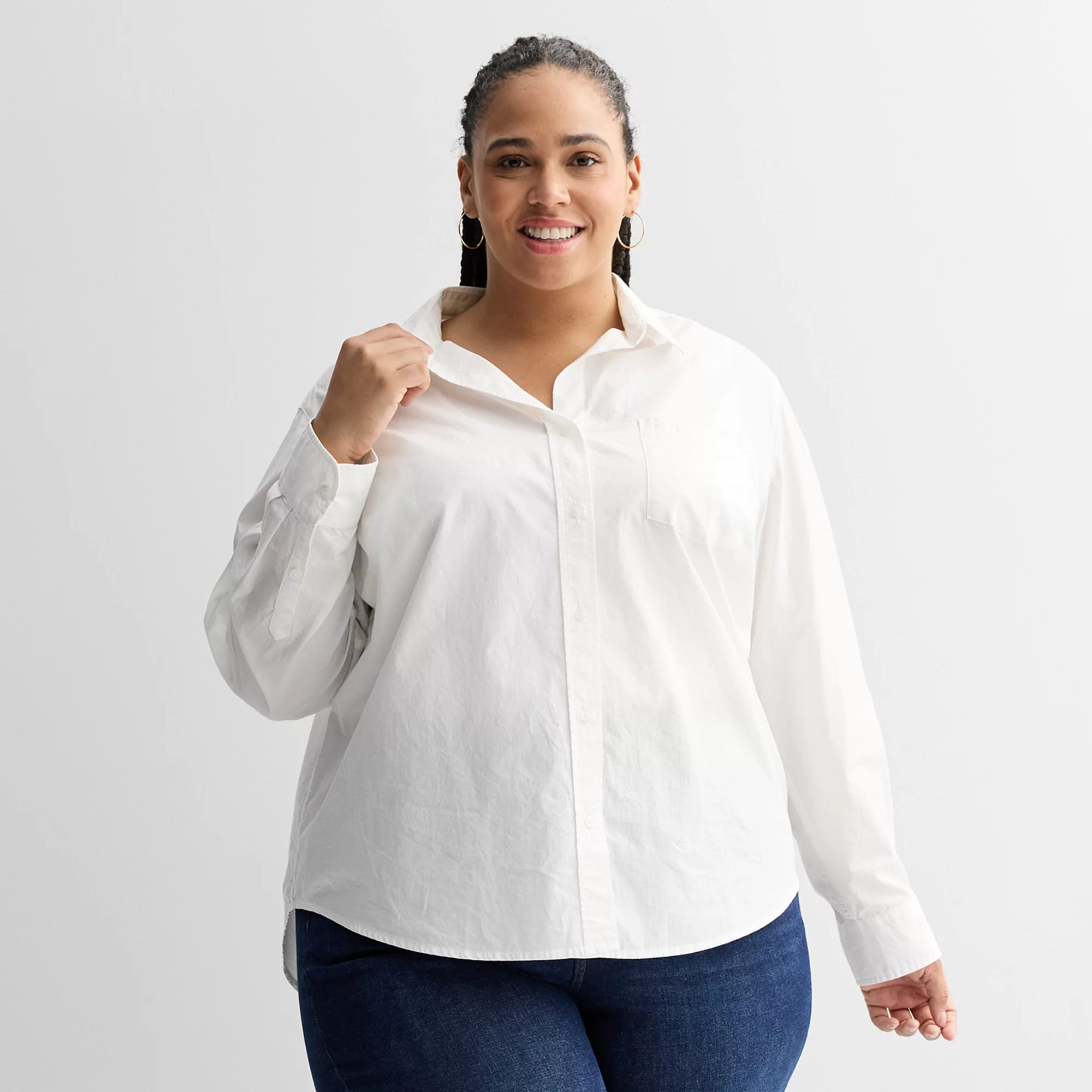 Plus Size Sonoma Goods For Life® Everyday Button Up Long Sleeve Shirt, Women's, Size: 0X, Blush White Stripe | Kohl's