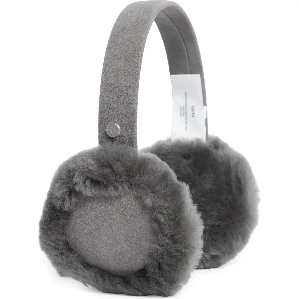 UGG® Genuine Dyed Shearling Classic Earmuffs in Charcoal at Nordstrom Rack | Nordstrom Rack