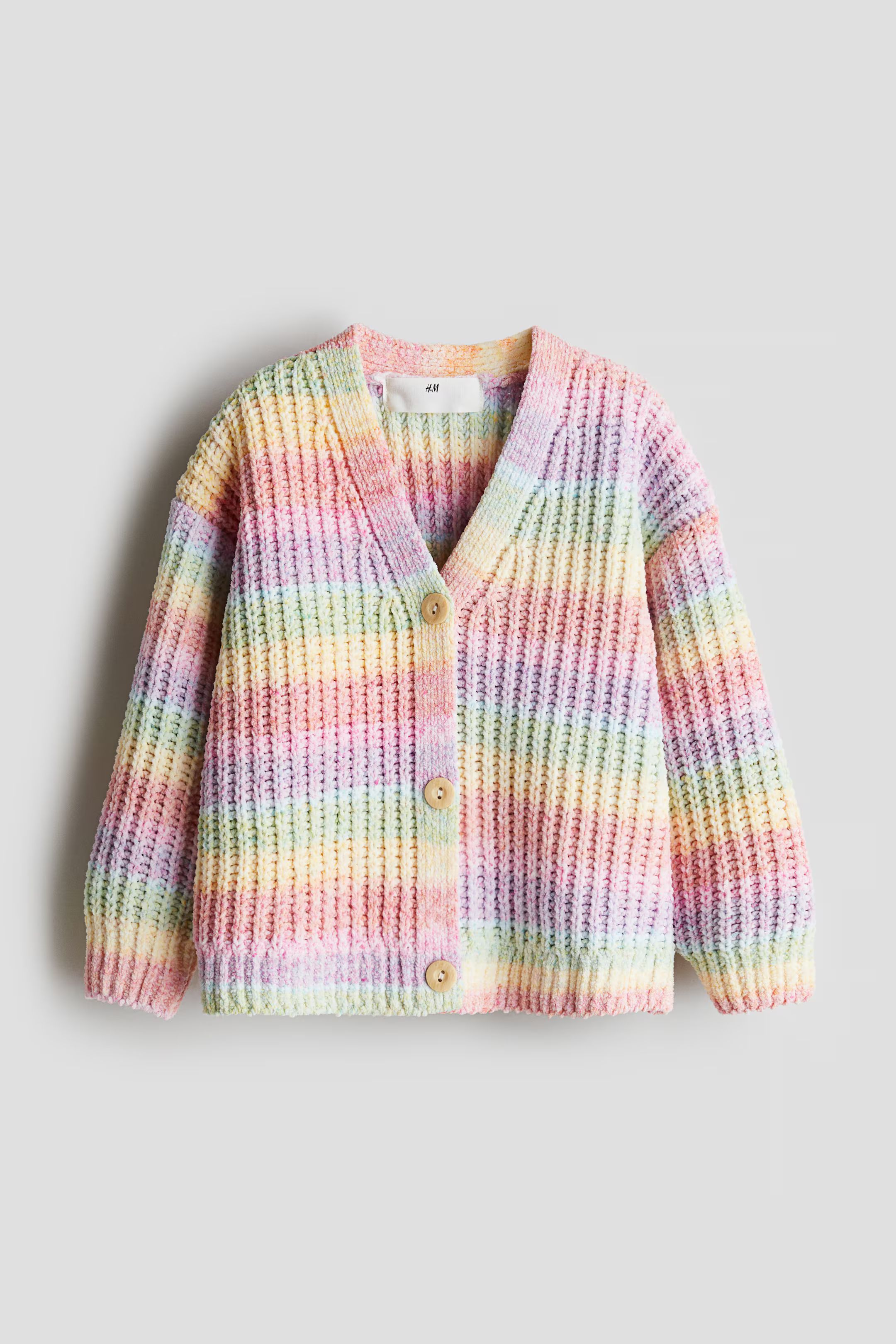 Oversized Cardigan - V-neck - Long sleeve - Pink/rainbow-striped - Kids | H&M US | H&M (US + CA)