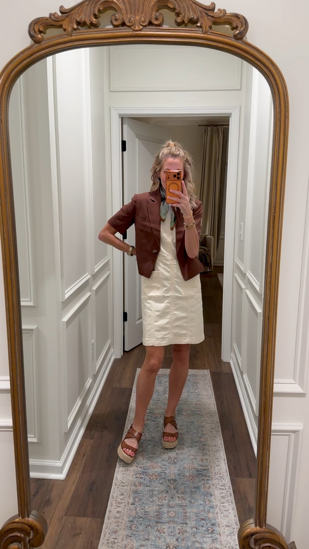 Today’s outfit of the day!! @loft dress and @Kohl's short sleeve linen blazer. Size 0 dress extra small in blazer.