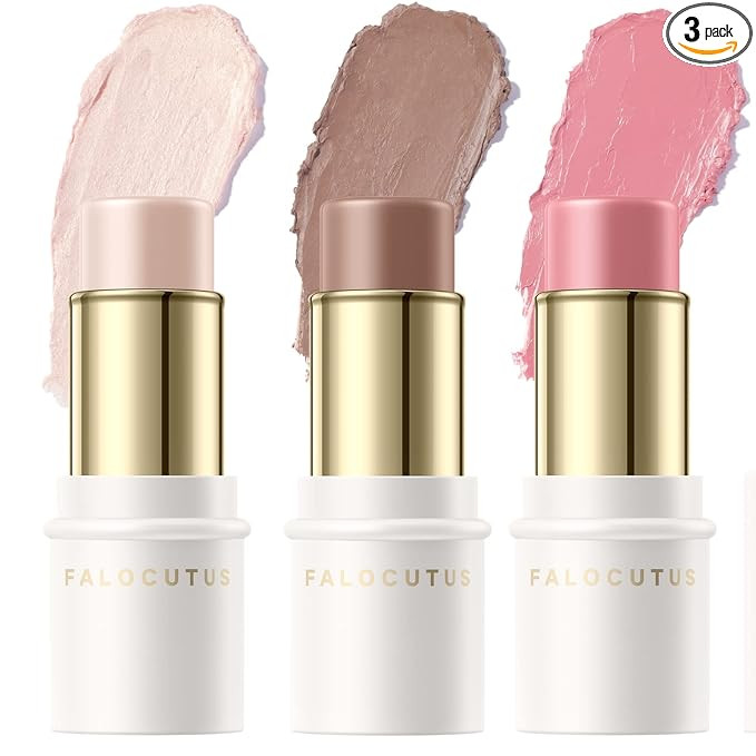 FALOCUTUS 3 Pcs FAIR Contour Stick Set,Cream Blush & Highlighter Bronzer Pen,Long Lasting & Smoot... | Amazon (US)