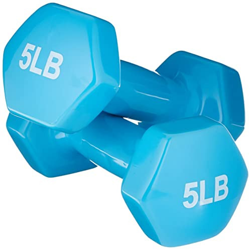Amazon Basics Vinyl Coated Dumbbell Hand Weights, 5 Pounds, Pair, Light Blue | Amazon (US)