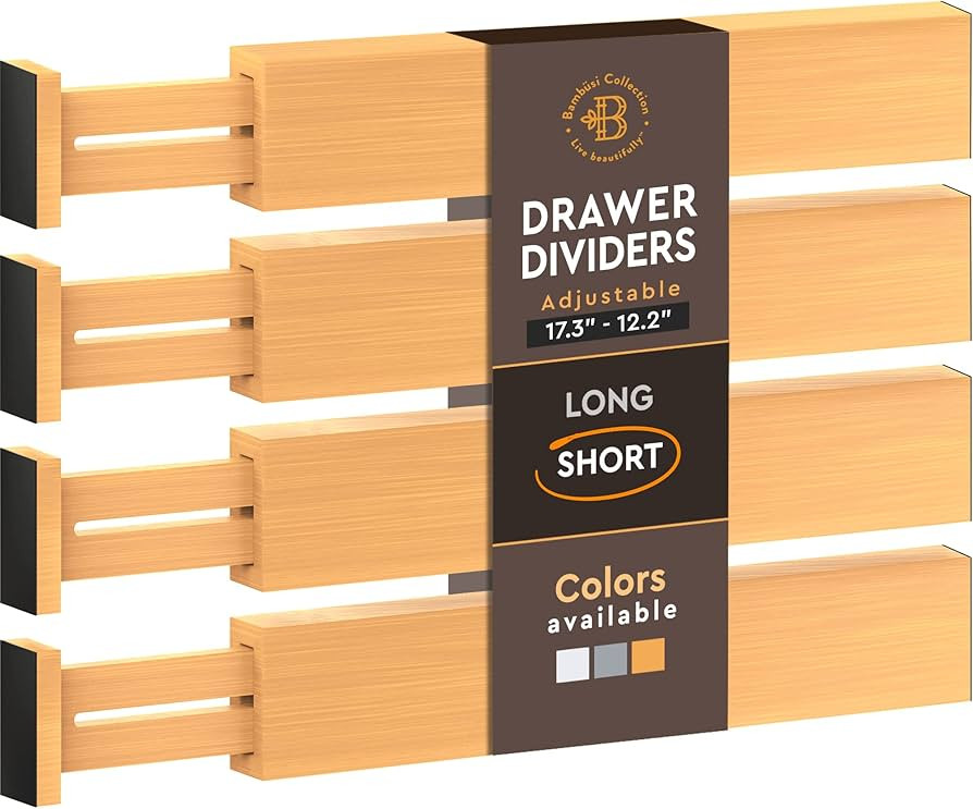Bambüsi Bamboo Drawer Dividers Organizer - Adjustable Fits Standard Drawers Sized 12.2" Upto 17.... | Amazon (US)