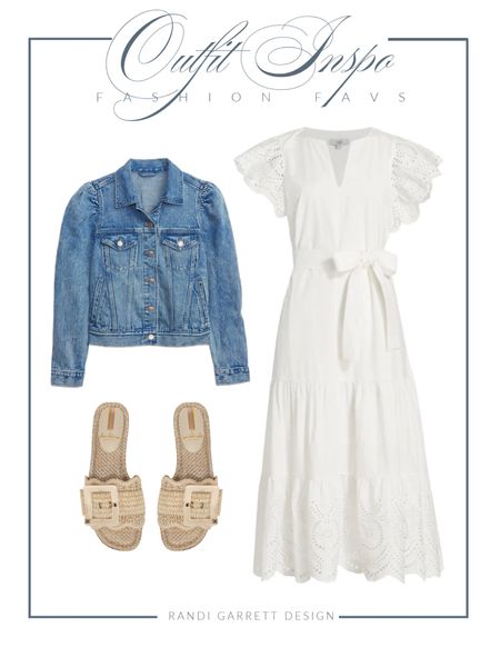 Outfit inspo for summer. This white dress is one of my favorite classic white dresses . Runs true to size. I love this puff sleeve Jean jacket! The sale price is insane! Pair them with these rattan shoe also on sale!

#LTKStyleTip #LTKFindsUnder100 #LTKSaleAlert