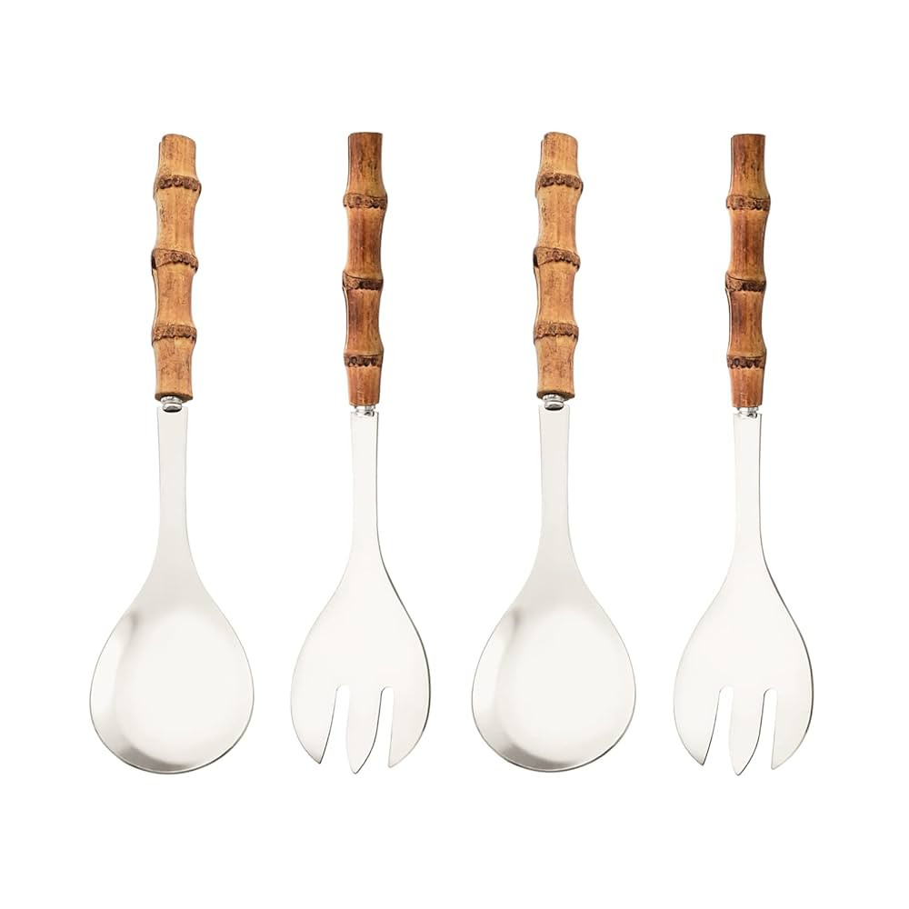 Serving Spoon and Fork Set, 304 Stainless Steel Serving Utensils with Natural Bamboo Handle, 10" ... | Amazon (US)