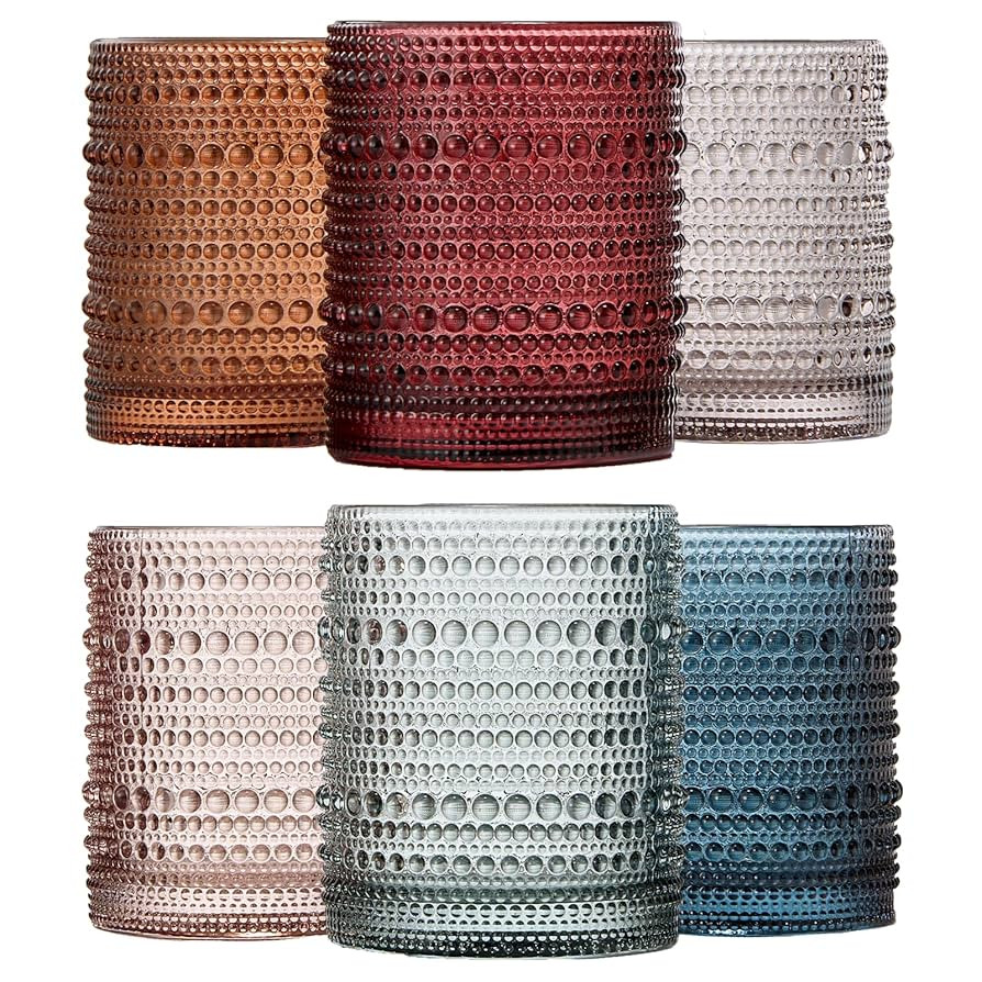 Khen Beaded Hobnail Tumbler Drinking Glasses Set | Set of 6 | Vintage Colored Hobnails 11 OZ Mute... | Amazon (US)