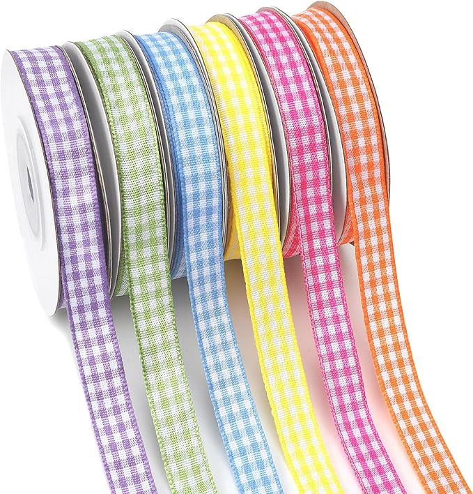 DECYOOL Gingham Ribbon 6 Rolls 60 Yards Spring Plaid Ribbon 10mm Wide Gingham Grosgrain Ribbon fo... | Amazon (US)