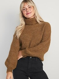 Marled Shaker-Stitch Tunic-Length Turtleneck Sweater for Women | Old Navy (US)
