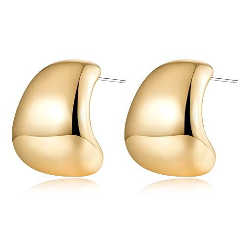 MUYAN Chunky Thick Earrings for Women Dainty Wide Half Hoop Stud Earrings Lightweight Jewelry | Amazon (US)