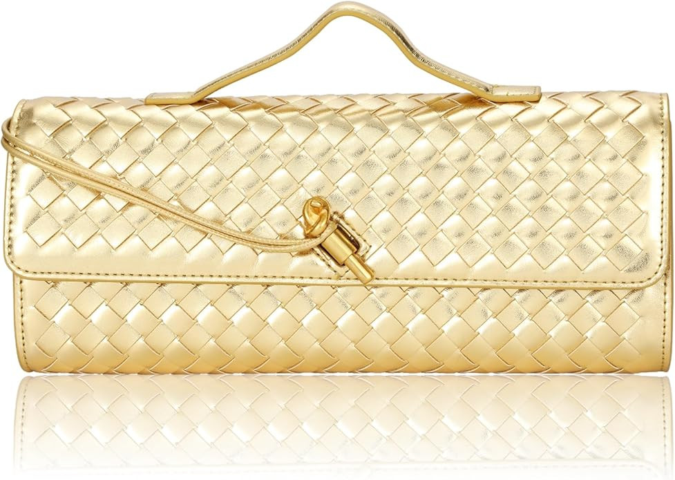 Pu Leather Woven Bag Purse,Black Clutch, Woven Evening Bag For Women 11.8" x 1.7" x 4.9" | Amazon (US)