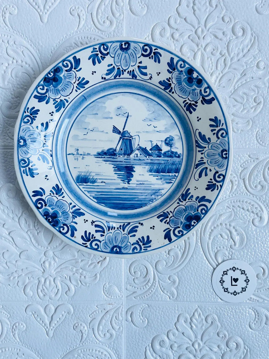Vintage Blue Delft Wall Plate Hand-Painted Flowers and Windmill / wall decor/ blue and white/ Hol... | Etsy (US)