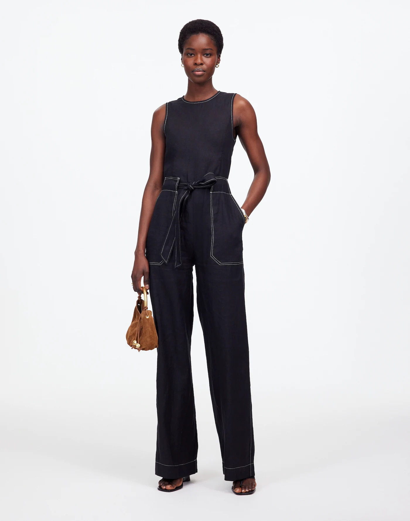Contrast-Stitch Relaxed Straight-Leg Jumpsuit in Linen | Madewell