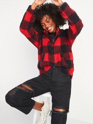 Relaxed Cozy Sherpa Half-Zip Sweatshirt for Women | Old Navy (US)