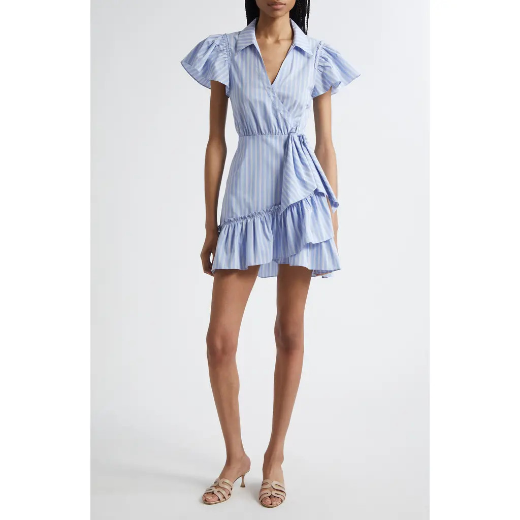 Cinq à Sept Lila Stripe Asymmetric Ruffle Minidress in Blue Hydrangea Multi at Nordstrom Rack, Size 4 | Nordstrom Rack
