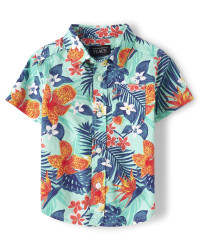 Baby And Toddler Boys Matching Family Tropical Poplin Button Down Shirt - mellow aqua | The Children's Place