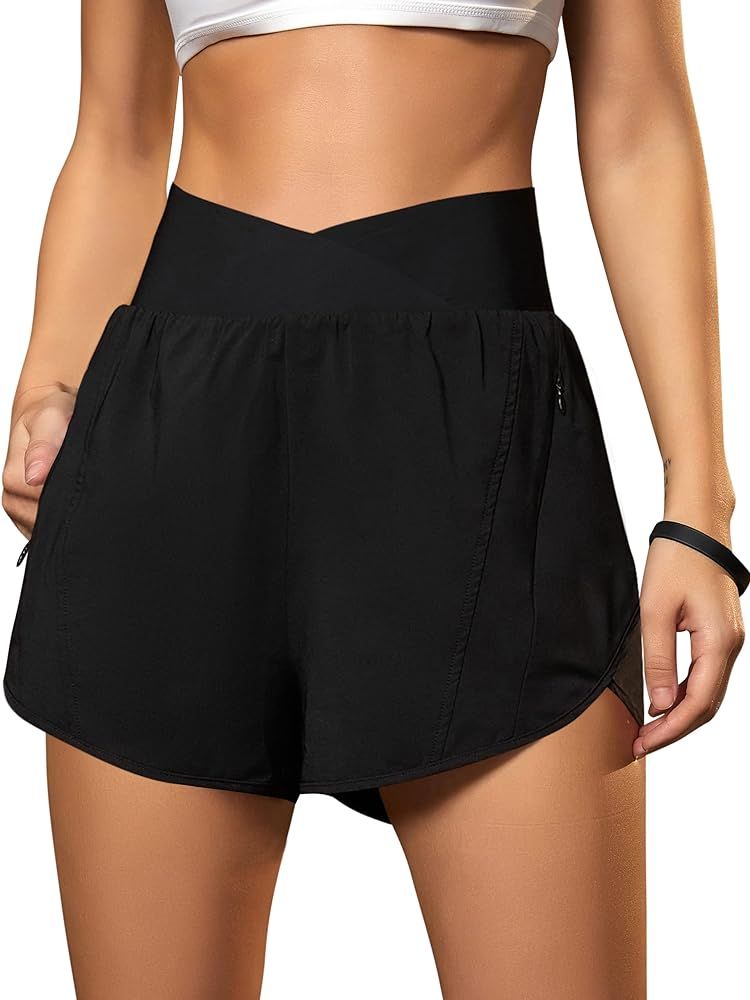 Blooming Jelly Women's Workout Shorts Athletic Running Shorts Crossover High Waisted Gym Shorts w... | Amazon (US)