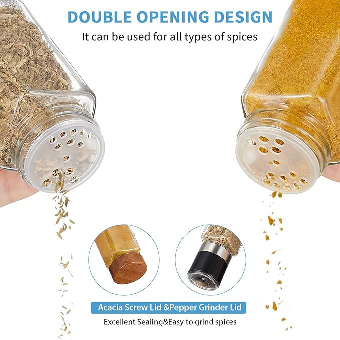 Yangbaga Glass Spice Jars with Labels: 24p 4oz Wide Mouth Square Bottle and 2 Rack w/Pepper Grind... | Amazon (US)