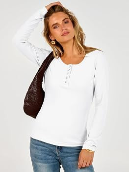 ANRABESS Womens Thermal Shirts Henley Long Sleeve Fleece Tops Basic Tee | Amazon (US)