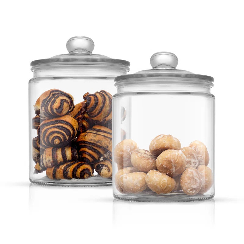 JoyFul Round Glass Cookie Jar with Airtight Lids - 67 oz - Set of 2 (Set of 2) | Wayfair North America