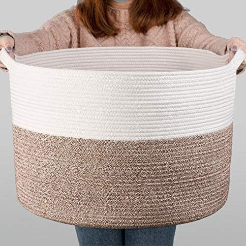 INDRESSME XXXLarge Cotton Rope Basket 21.7" x 21.7" x 13.8" Woven Baby Laundry Blanket Basket Toy Ba | Amazon (US)