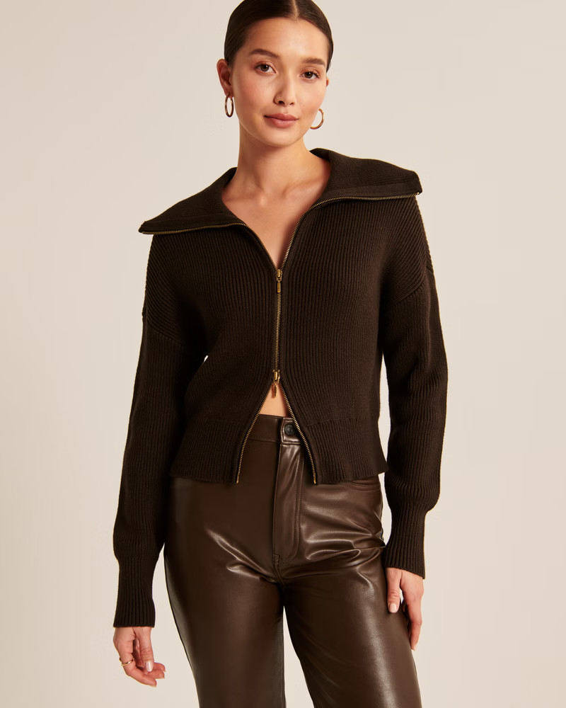Women's Double Zipper Ribbed Cardigan | Women's New Arrivals | Abercrombie.com | Abercrombie & Fitch (US)