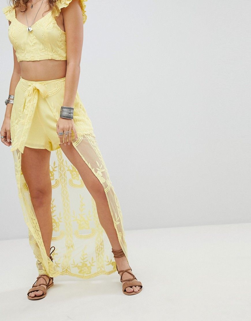 Kiss The Sky Shorts With Maxi Layer In Lace Two-Piece - Yellow | ASOS US