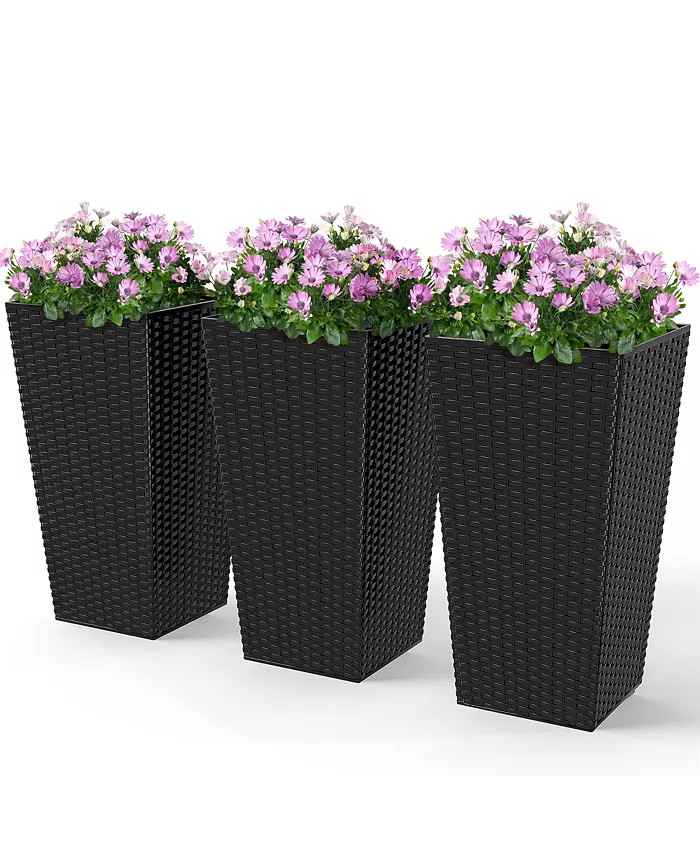 Outsunny Set of 3 Tall Planters, Outdoor & Indoor Flower Pot Set for Front Door, Entryway, Patio ... | Macy's