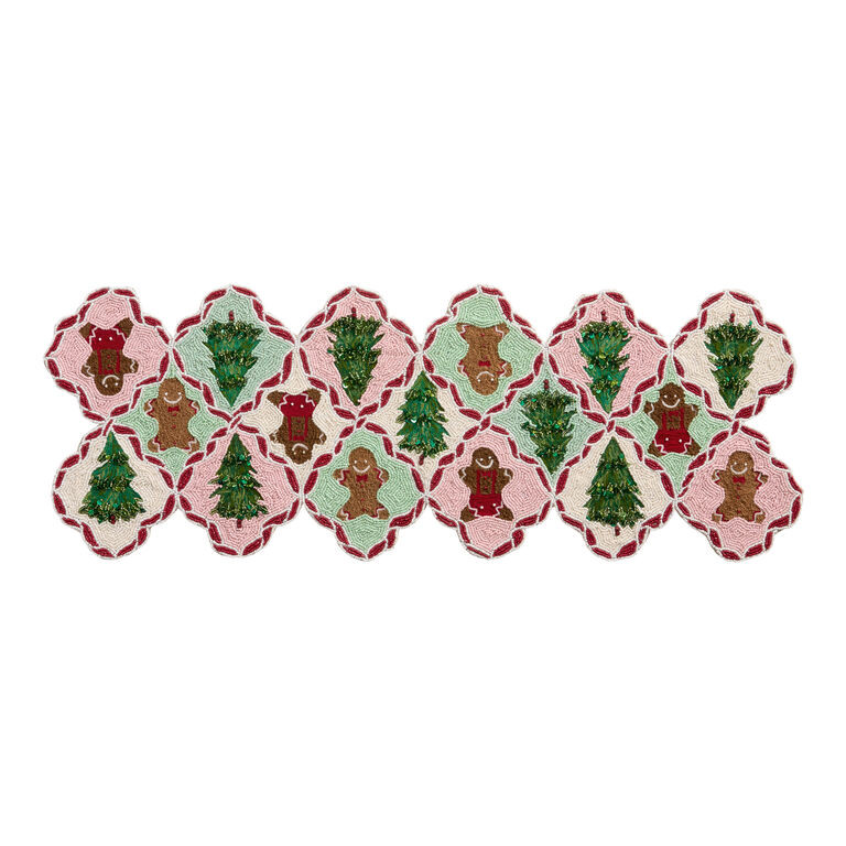 Pink and Green Gingerbread Trellis Beaded Table Runner | World Market