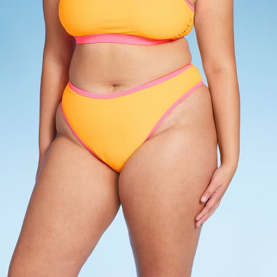 Women's Colorblock Ultra High Leg Extra Cheeky Bikini Bottom - Wild Fable™ Orange/Pink | Target