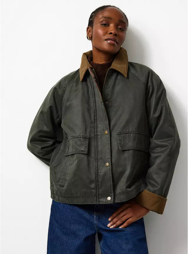 Khaki Corduroy Collar Wax Barn Jacket 8 | Tu Clothing