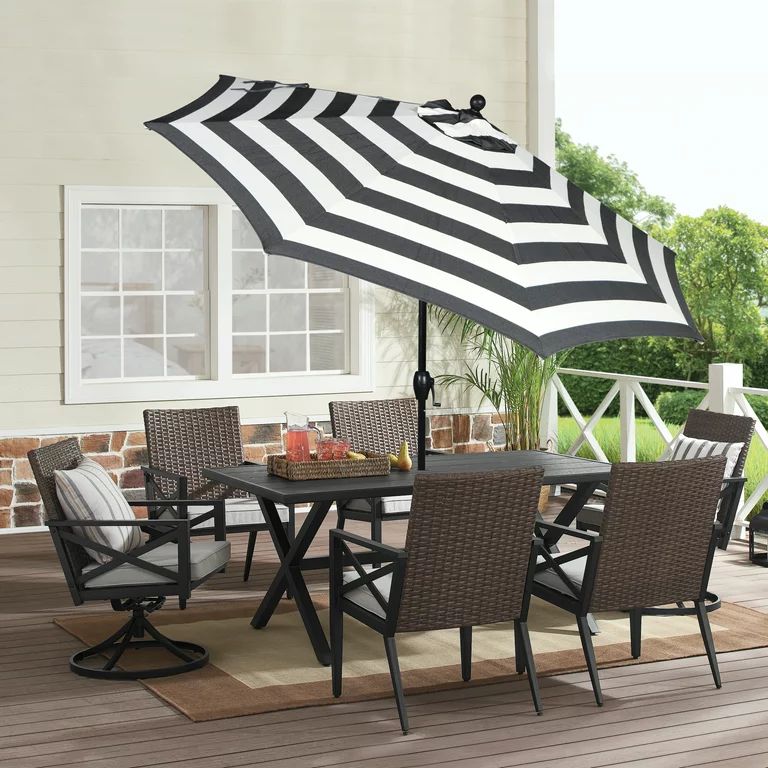 Better Homes & Gardens Outdoor 9' Ibiza Stripe Round Crank Premium Patio Umbrella | Walmart (US)