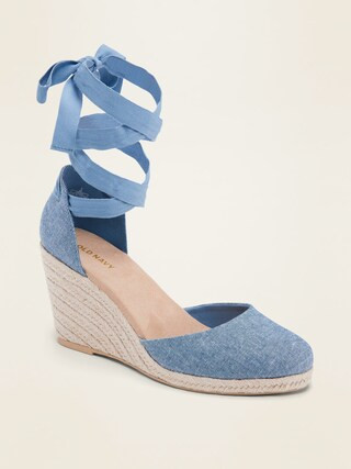 Textile Lace-Up Espadrille Wedge Shoes for Women | Old Navy (US)