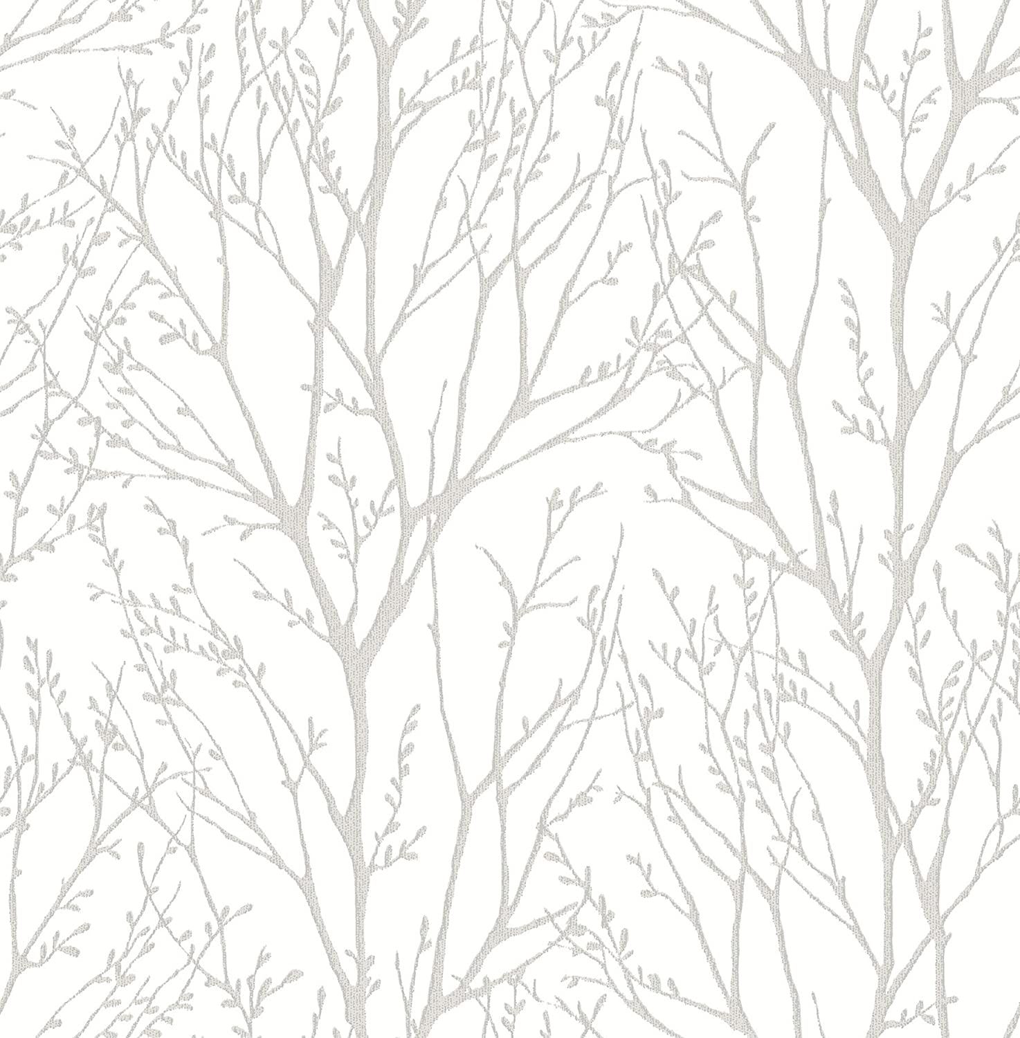 NuWallpaper NU2394 Treetops Peel & Stick Wallpaper, White & Off-White | Amazon (US)