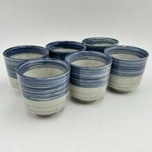 Set Of Japanese Style Ceramic Tea Cups Handcrafted Blue Striped Porcelain Tea Cups Traditional Design For Tea Lovers | SHEIN