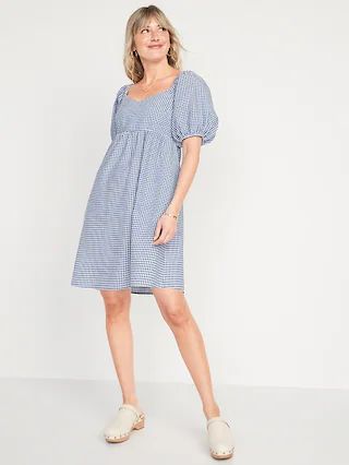 .Fit &#x26; Flare Puff-Sleeve Seersucker All-Day Mini Dress | Old Navy (US)