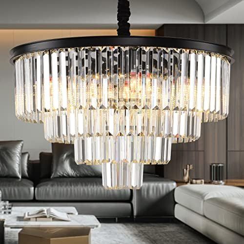 Bevenus Luxury Crystal Modern Chandeliers Pendant Light Fixture,4-Tier Black Lamp for Dining Room... | Amazon (US)