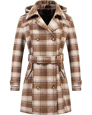 Chrisuno Women's Double Breasted Pea Coat Hooded Long Winter Trench Coat | Amazon (US)