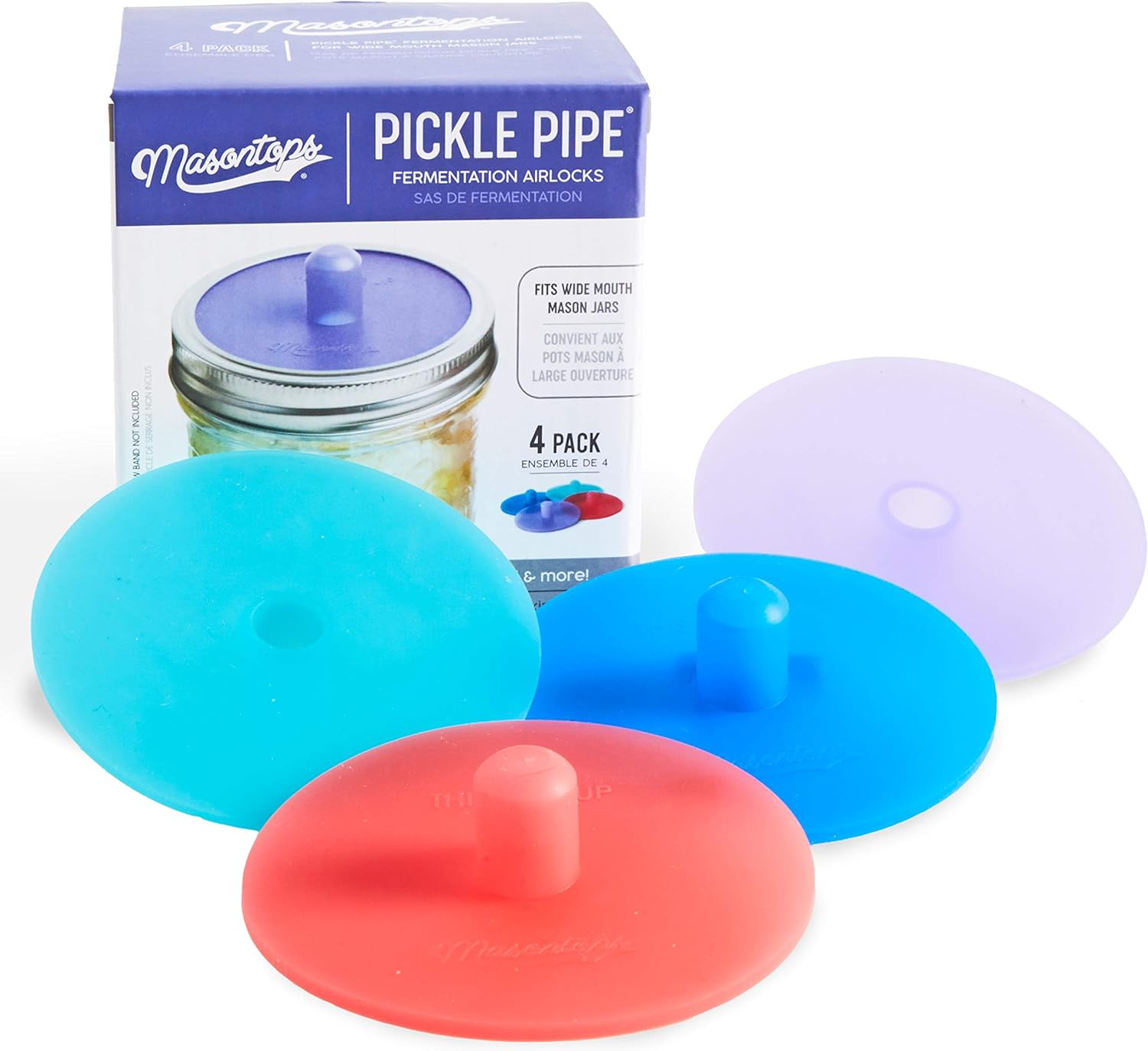 Masontops Pickle Pipes - Waterless Airlock Fermentation Lids - Wide Mouth Mason Jar Fermenter Cap... | Amazon (US)