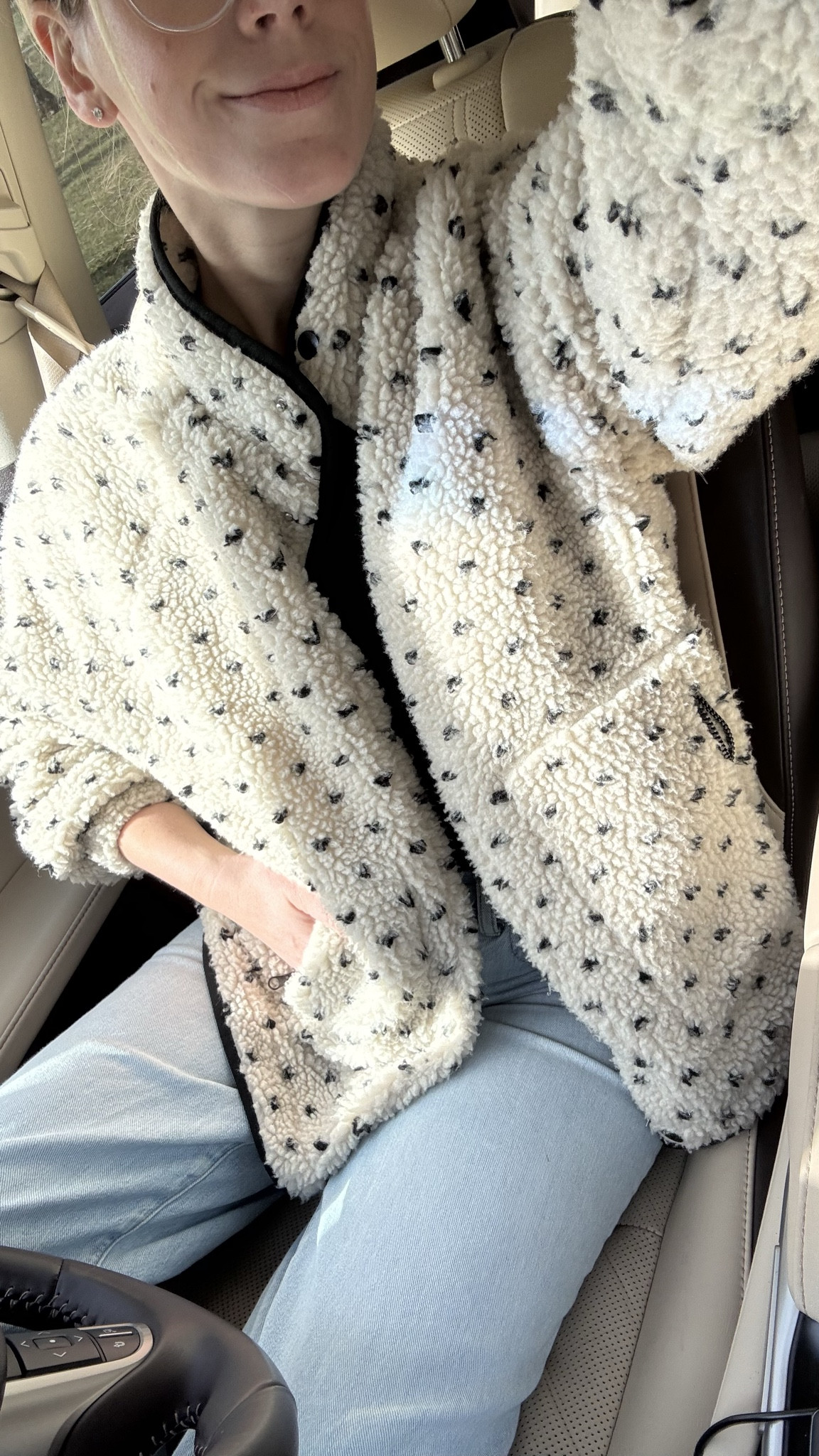 Polka dot fleece jacket amazon sherpa jacket casual outfit 

#LTKmomlife #LTKSaleAlert #LTKootd