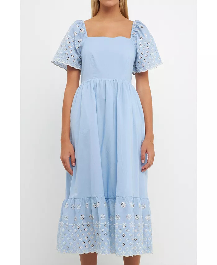 Women's Embroidered Midi with Scalloped Hem Dress | Macy's