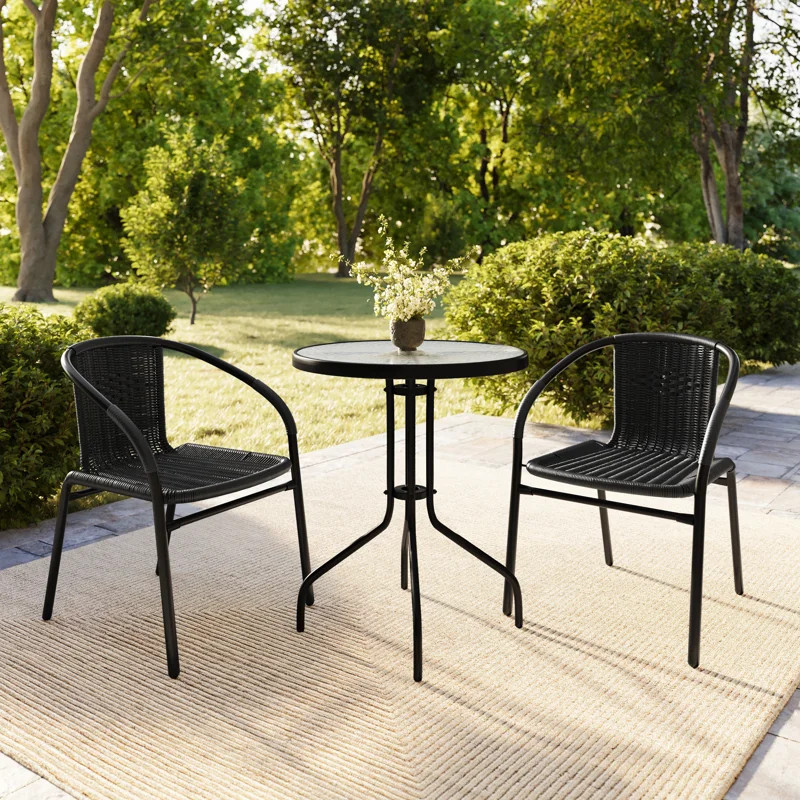 Arthor Rattan Indoor/Outdoor Stacking Restaurant Chairs (Set of 2) | Wayfair North America