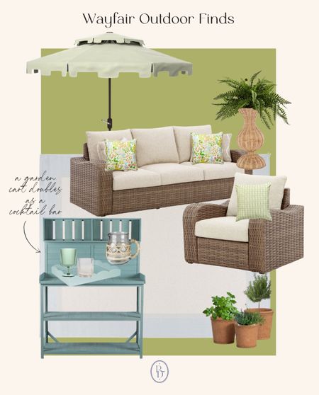 Dreaming of our next patio set and can’t help but love this wicker patio furniture. Love using a garden cart as a bar when I’m not planting. #wayfairpatio #wayfair #wayday #patio #outdoorfurniture 

#LTKsalealert #LTKhome