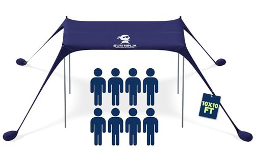 SUN NINJA Beach Tent Sun Shelter UPF50+ - Easy Pop Up Beach Canopy - Outdoor Shade for Camping Trips, Fishing, Backyard Fun Picnics - Sand Shovel, Ground Pegs & Stability Poles | Amazon (US)
