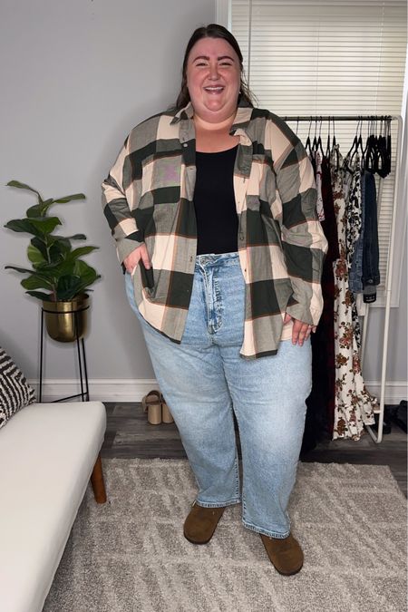 Day 2/3 of Plus Size Denim Outfits! Target is absolutely crushing it with the fall fashion lately. Some of my favorite jeans in my closet come from Ava and Viv at Target. These straight leg jeans are great but a bit more rigid than the ones I have had from previous years. They still have some stretch but I had to size up to a 30 in these for a more comfortable fit and all my other pairs from last year are comfortable in a 28, so if you’re shaped like me, keep that in mind! I paired these light wash jeans with a layering tank and an oversized, lightweight flannel shirt also from Ava and Viv - got this in a 4X and it’s perfect! To finish off the look, I grabbed a pair of close-toe clogs — this color is sold out but I linked the taupe color I also plan to grab. I have a bit of a wider foot, so I sized up one size in these for a better fit! 

#LTKstyletip #LTKplussize #LTKfindsunder50