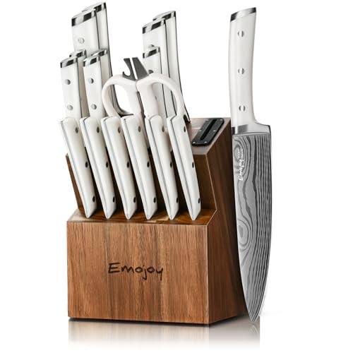 Knife Set,Emojoy 18 Pcs Kitchen Knife Set with Wooden Block, Luxurious Knife Block Set High Carbon German Stainless Steel Knives Set for Kitchen with Sharpener | Amazon (US)