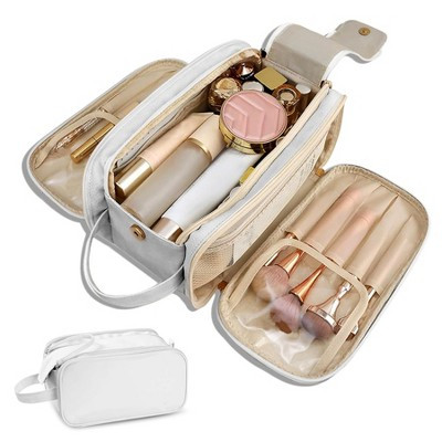 Large Capacity Cosmetic Organizer,Travel Makeup Bag Organizer, Large Capacity Toiletry Bags for Traveling,Flat Open Waterproof PU Leather Cosmetic Bag | Target