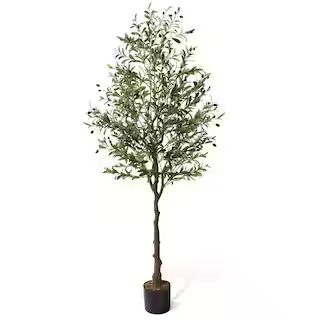 Fencer Wire 6 ft. Green Artificial Olive Tree, Faux Plant in Pot for Indoor Home Office Modern De... | The Home Depot
