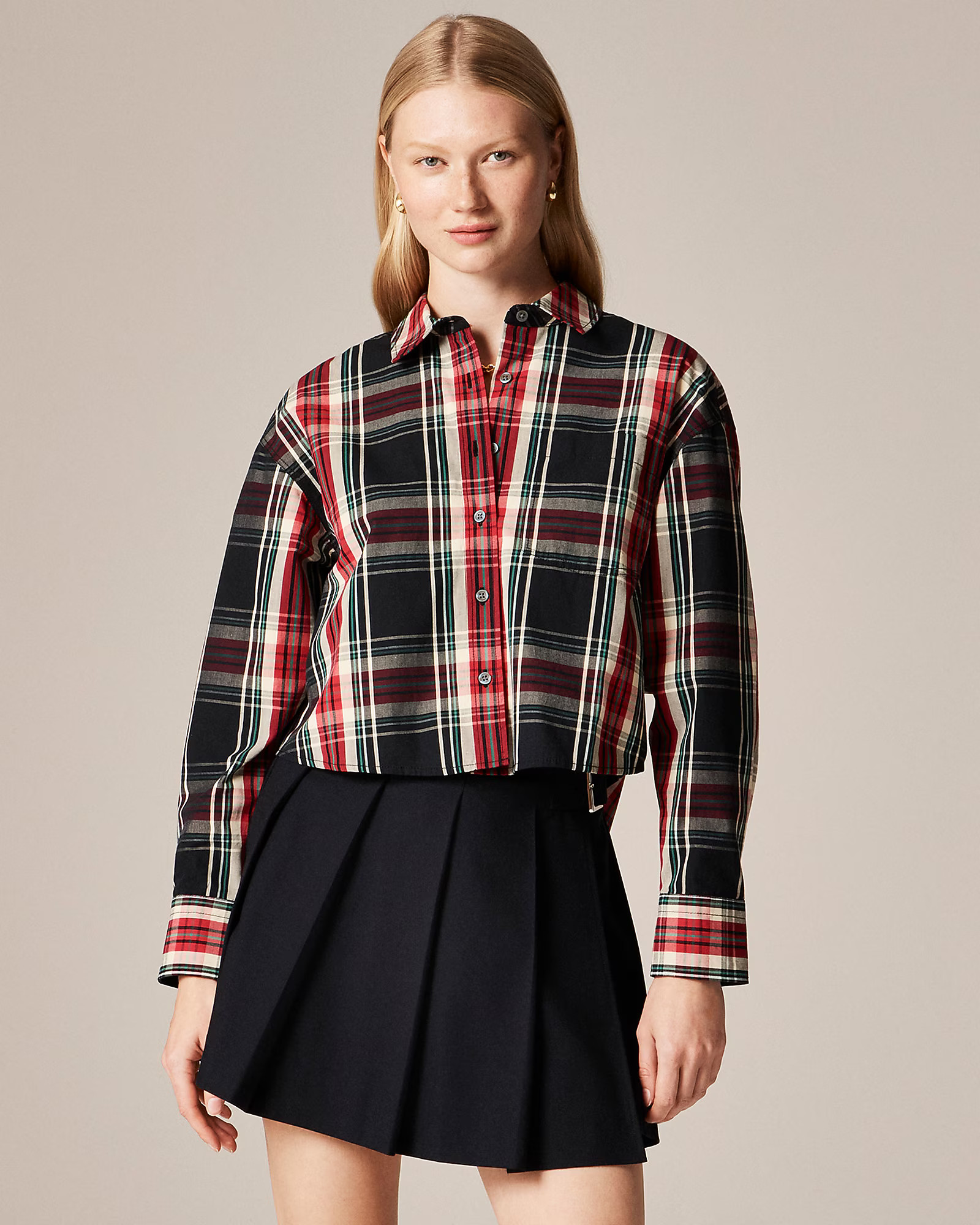 Étienne cropped shirt in Stewart tartan cotton poplin | J. Crew US